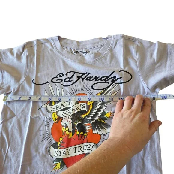 Ed Hardy Brave Hearts Eagle Tattoo Crop Top Y2K Purple Women’s M - Picture 11 of 13